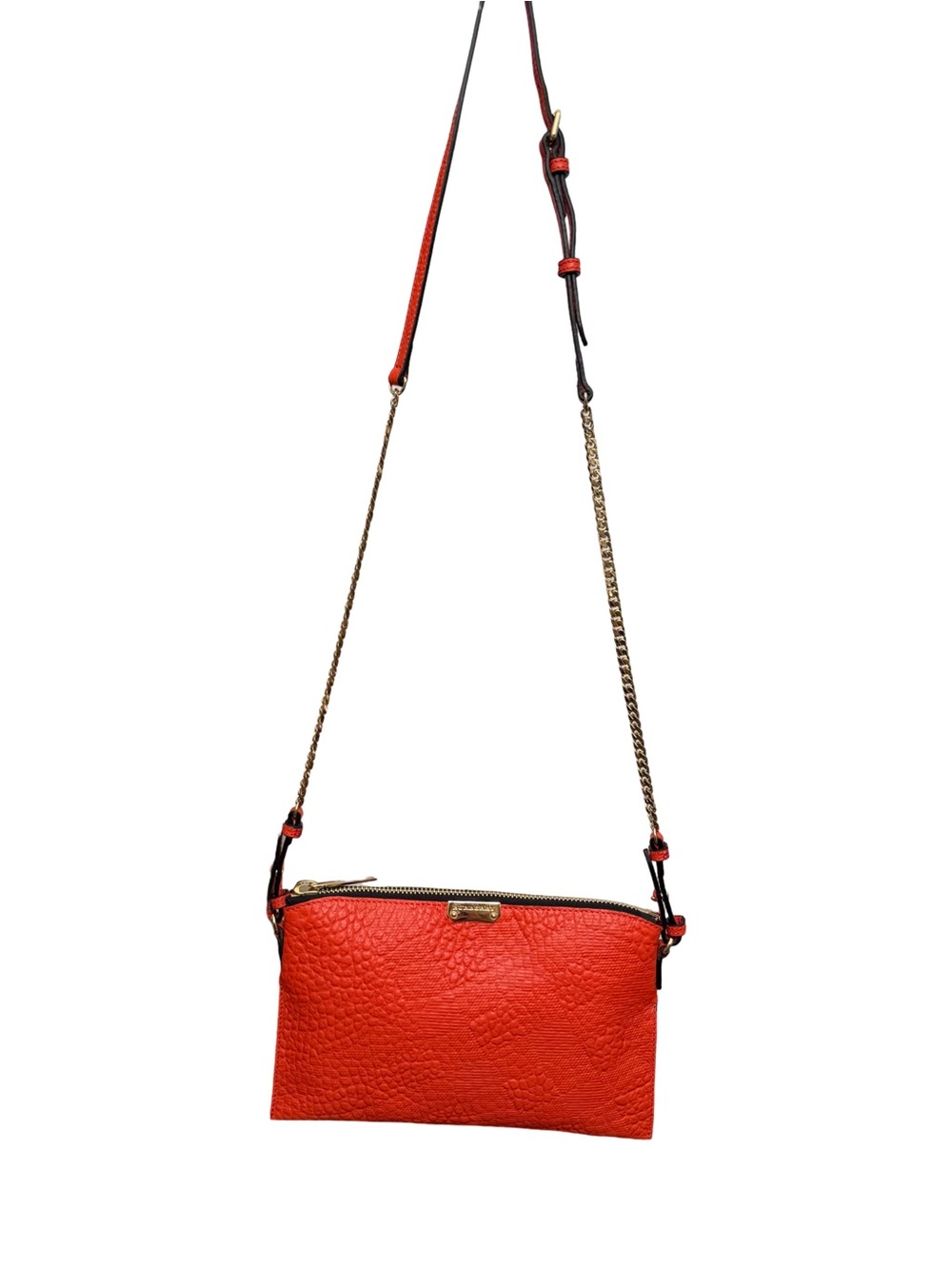 Burberry Chichester Crossbody Shoulder Bag Orange Leather  Gold Logo Chain - Picture 6 of 14